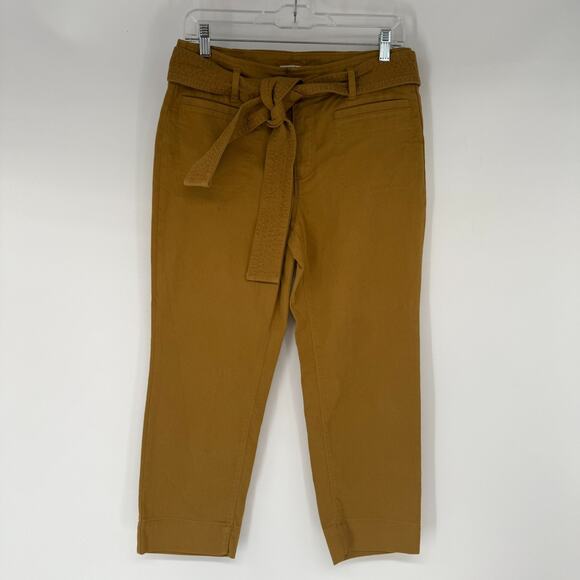 NWT Loft Cropped Pants Womens 6P Camel Paperbag Waist Belted High Rise Stretch - Picture 9 of 11